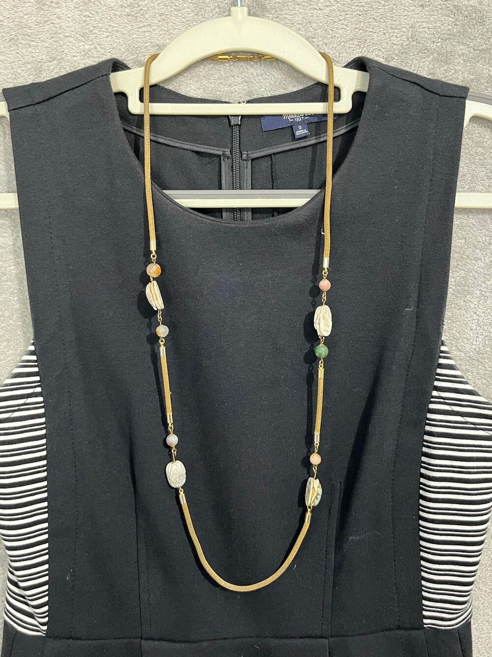 VTG Miriam Haskell Gold Tone Mesh Carved Stone Scarab Necklace 35" Boho MCM